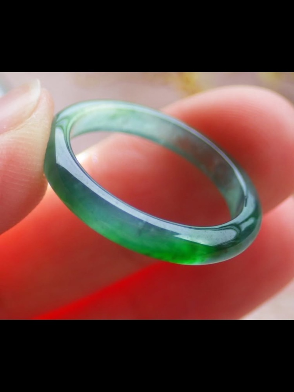 Certificate Jadeite Jewelry Jade luck Icy Green thin Ring Size 7.75 translucent